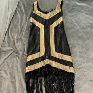 Mini Evening Dress with black tassel hem